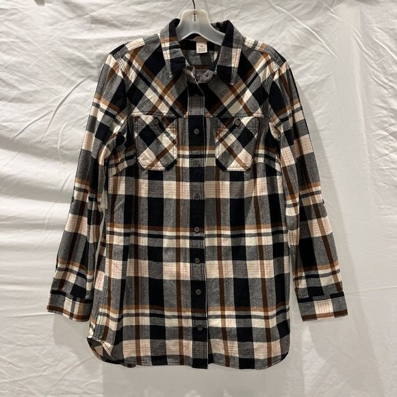 Duluth Trading Co Tops - Duluth Trading Womens Heavy Flannel Shirt Roll Sleeves Size Medium Fall Tones